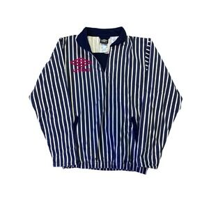 Vintage Umbro Mens Striped Pullover Jacket Navy Blue White Pink Logo V-Neck Sm